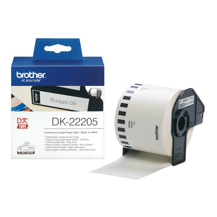 Brother DK-22205 Original Black on White Continuous Paper Tape (62mm x 30.48m) | Office Solutions | Printers & Scanners Supplies | Labels & Barcode Rolls