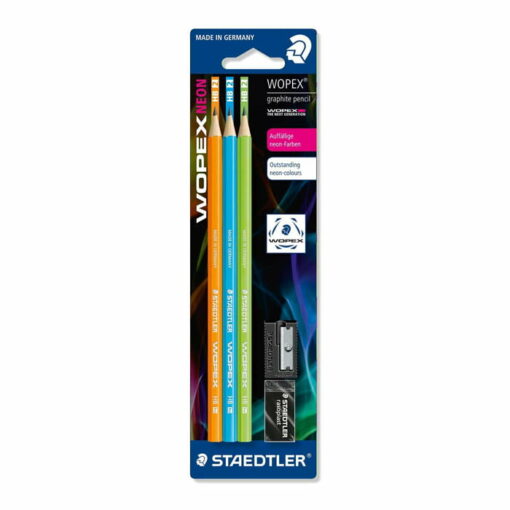 Staedtler Original Wopex (180FSBK3-2) Neon HB Pencil Set with Sharpener and Eraser