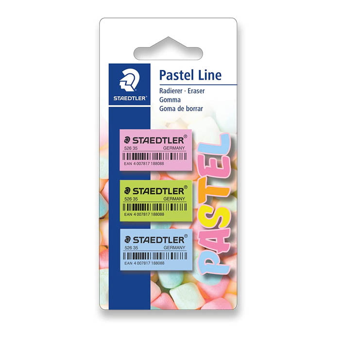 Staedtler Original Pastel Line (52635PBK3) Eraser Pastel Colors 3 Pack | Office Solutions | Office & School Supplies | Writing Tools | Erasers